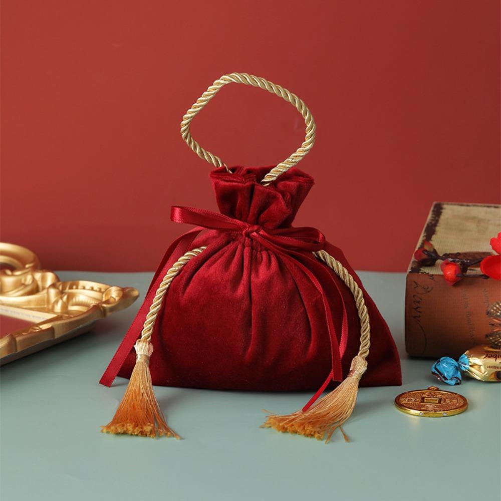 Velvet Sweets Chocolate Packing Bag Red Drawstring Pouch Handbag Wedding Candy Packaging Bags