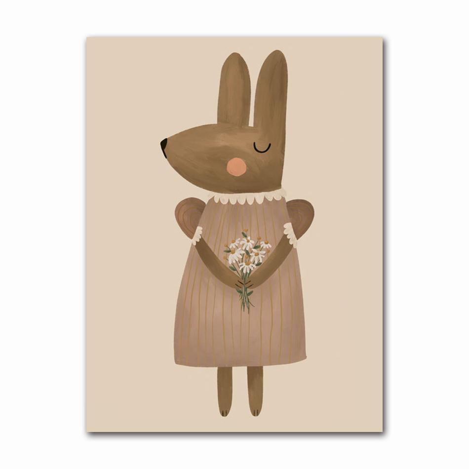 Boho Cartoon Rabbit Mouse Goose Nursery Wall Art Canvas Painting Nordic Retro Poster Prints Wall Picture Baby Kids Room Decor