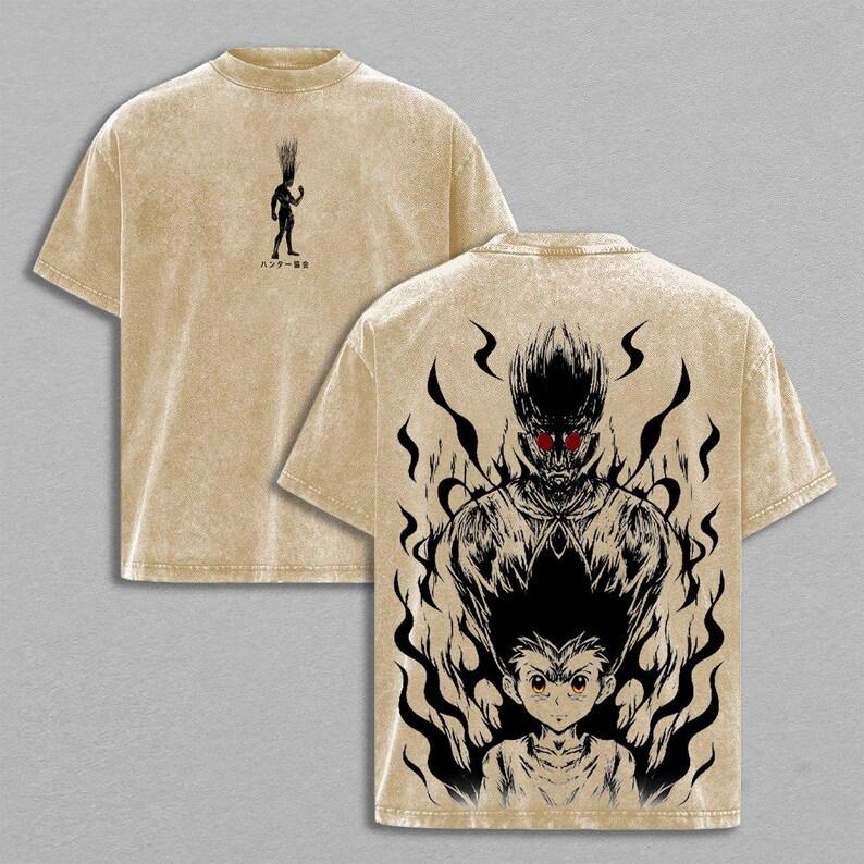 Футболка с принтом Gon из Freecss Аниме Hunter x Hunter Одежда Мужская Женская Ретро Стирка Хлопковая Футболка с Коротким Рукавом Харадзюку