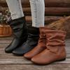 Европейская и американская внешняя торговля большой размер плоская подошва плиссированные напуски ботинки женские 2024 осень и зима новые мягкая подошва удобные на одной педали