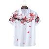 Fashion Men Plum Blossom Print Lapel Shirts Casual Summer Short Sleeve Tee Tops