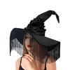 Halloween Witch Hat Pointed Tassel Decor Black Dark Style Large Brim Headwear