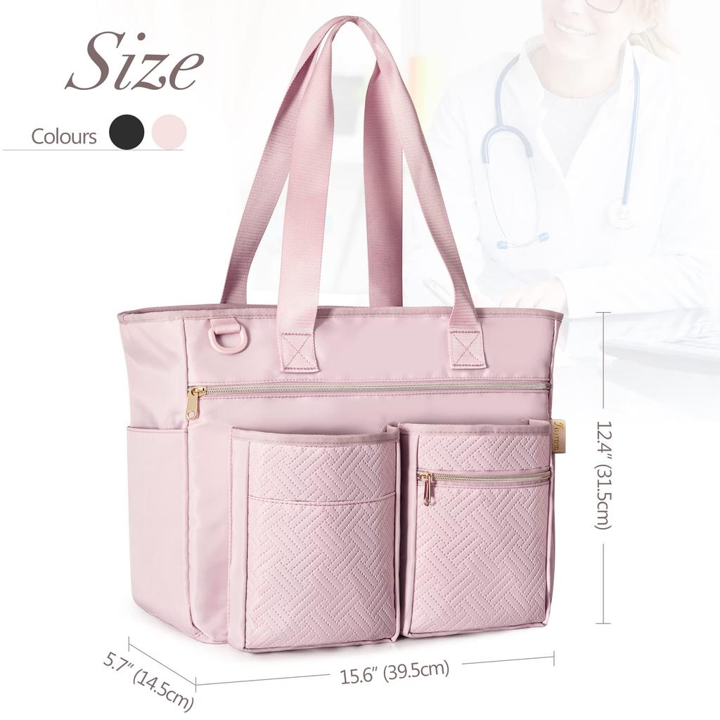 Fasrom Teacher Bag, Large Capacity, Nurse Bag, Stylish Tote Bag with Multiple Pockets, Perfect for Commuting, School, and Nursing, Pink