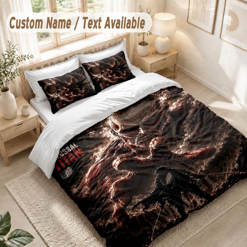 Attack on Titan Bedding Set, 1 Duvet Cover & 2 Pillowcases Soft Comfortable Bedroom Home Textile Decor