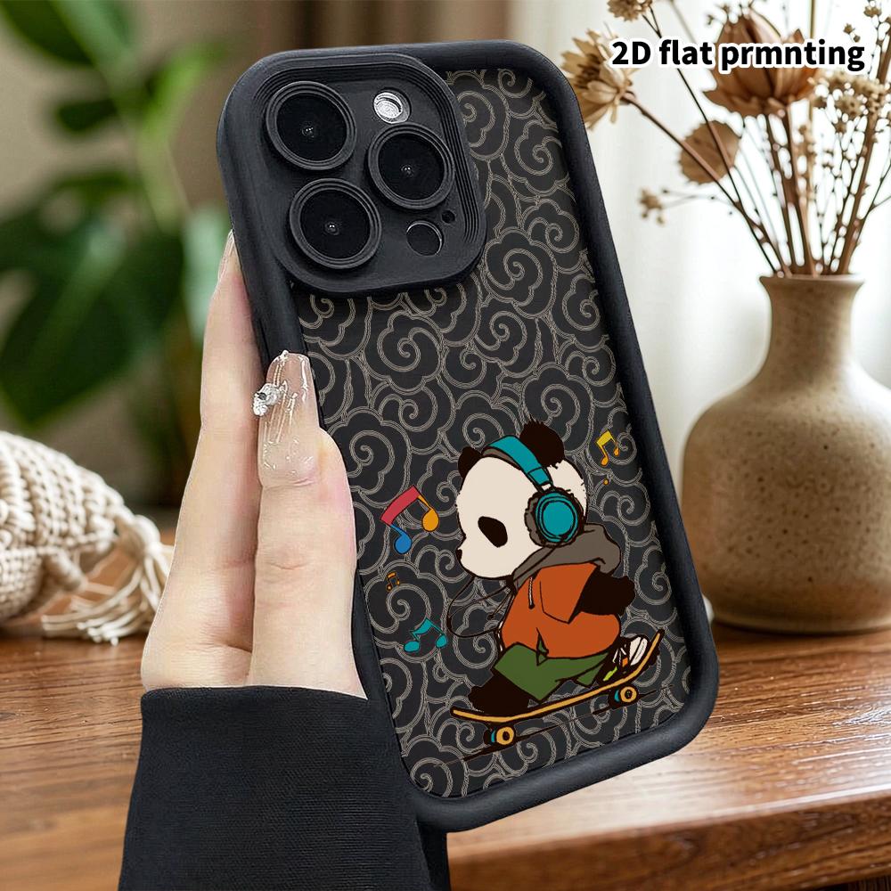 Чехол для телефона: 2D плоский дизайн, подходит для iPhone 18 17 16 15 14 13 Pro, унисекс, Панда на скейтборде, Рождественский и Хэллоуинский подарок