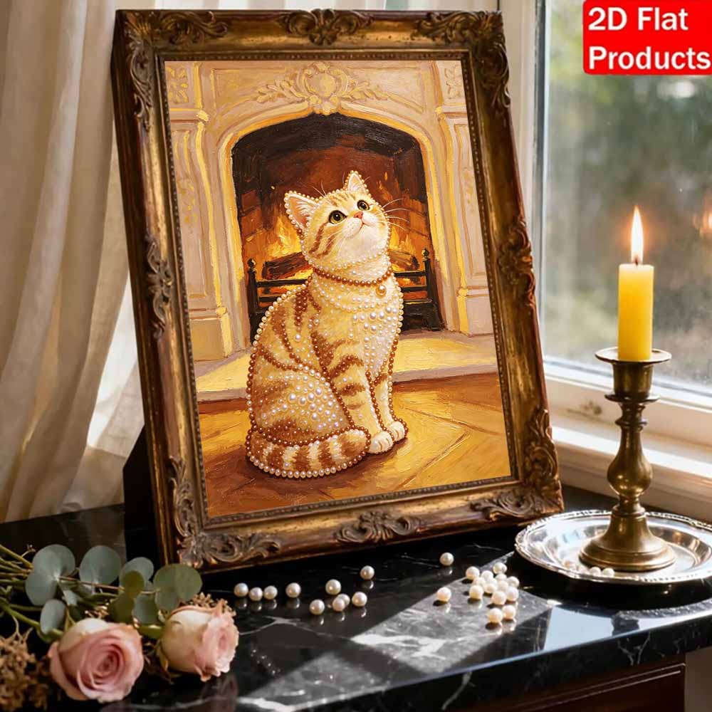 5D Жемчужный набор Жемчужный кот Уютный камин Дизайн DIY Эмаль Арт для Гостиной Спальни Настенное украшение Ручная работа Подарок