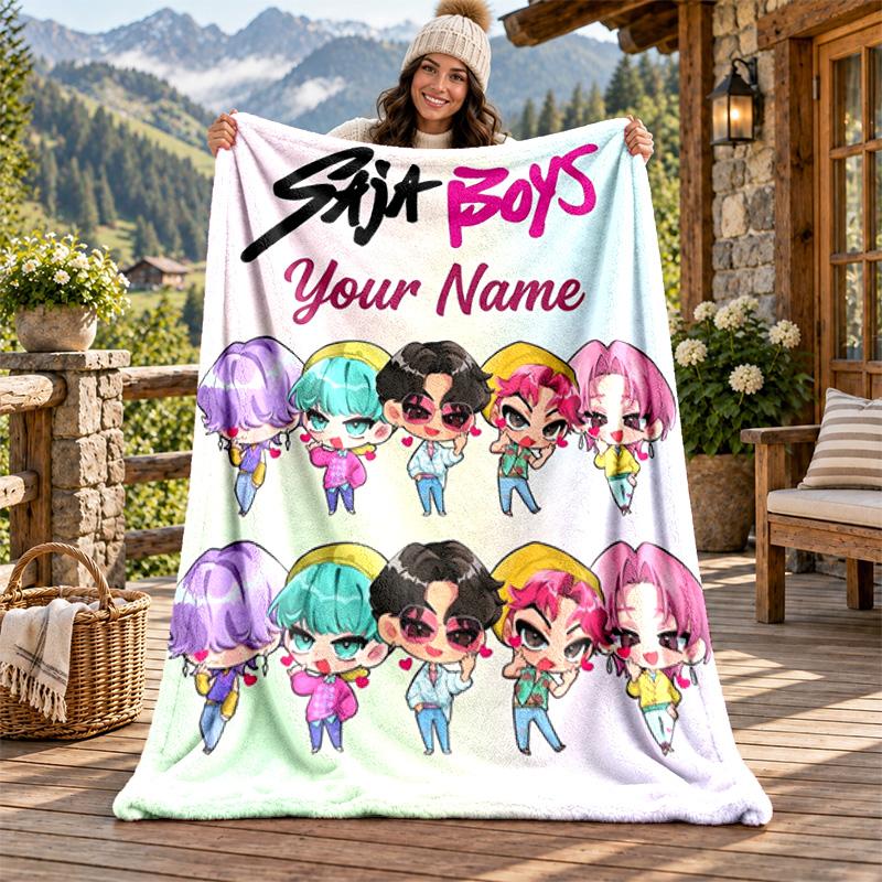 Kpop demon hunters Custom Name Flannel Blanket Personalized Soft Warm Plush Throw Blanket Customized Gift for Family Friends