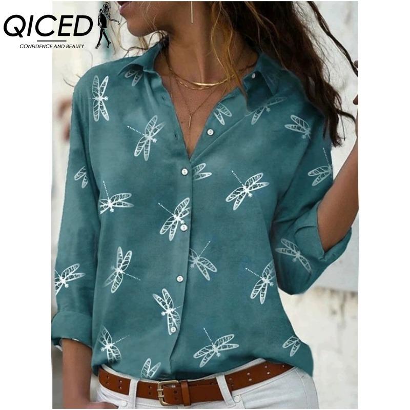 QICED 38 цветов Женская модная повседневная блузка с длинным рукавом и воротником ПОЛО