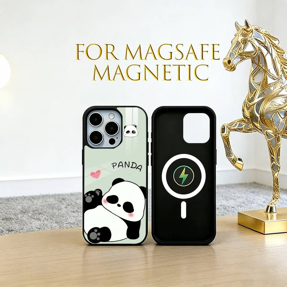 Чехол для телефона с пандой для iPhone 17, 16, 15, 14, 13, 12, 11 Plus, Pro, магнитный с Magsafe, беспроводная зарядка