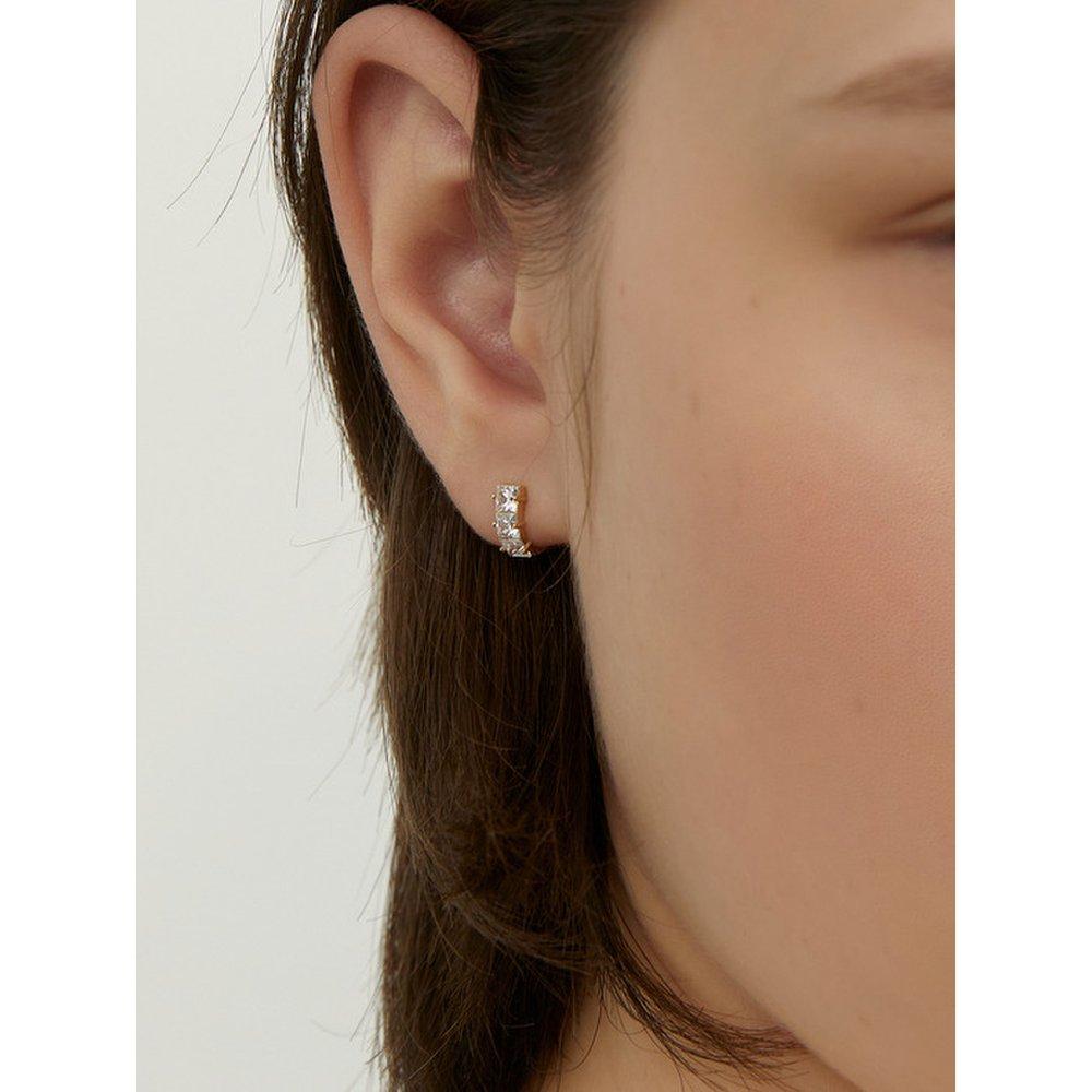 Silver 925 Triple Square Stone One-Touch Earrings Lse87