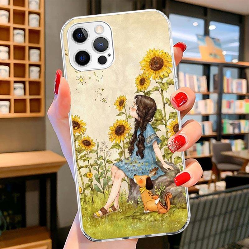 Красивый чехол для телефона с принтом желтого подсолнуха для iPhone 16 17 Air 15 14 Pro Max 16E Чехол для телефона 13 Mini 12 11 7 SE 8 Печатный узор