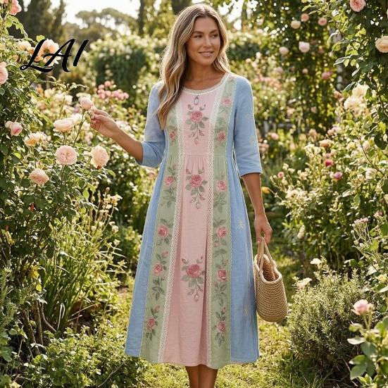 Elegant Daily Commuter Dresses Long Sleeve Floral Dress Women Cottagecore Waist Cinching Office Work for Autumn Midi Dress Vacation Street Party Date