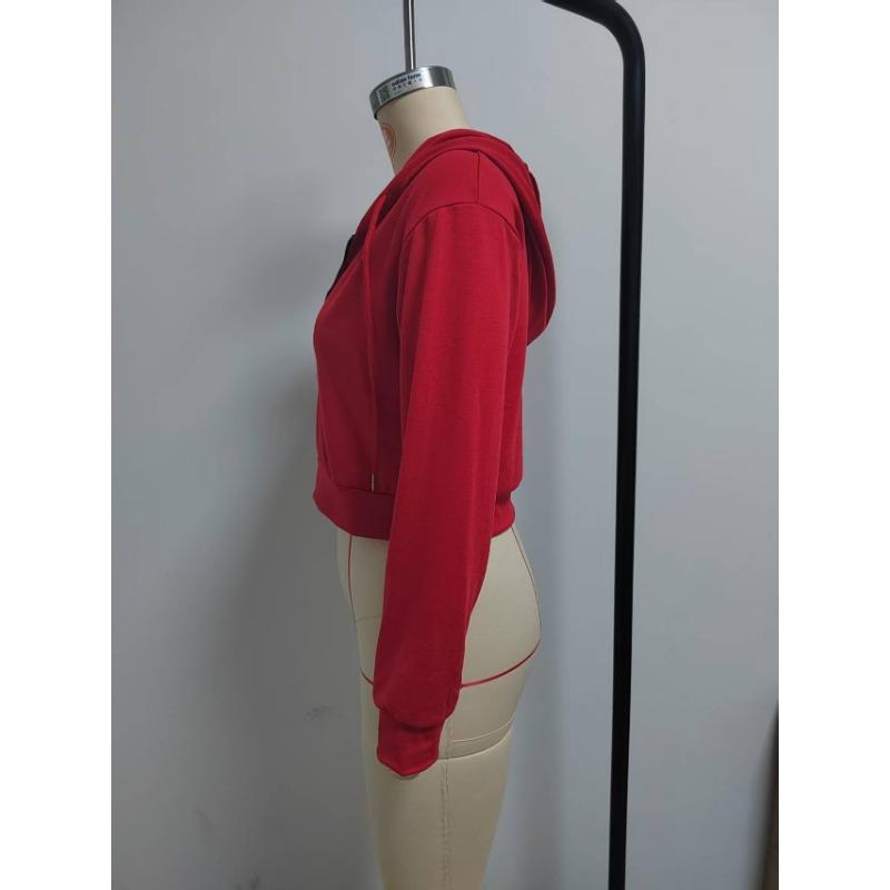 Women Casual Hooded Zip Up Cropped Solid Slim Fit Long Sleeve Sweatshirt
