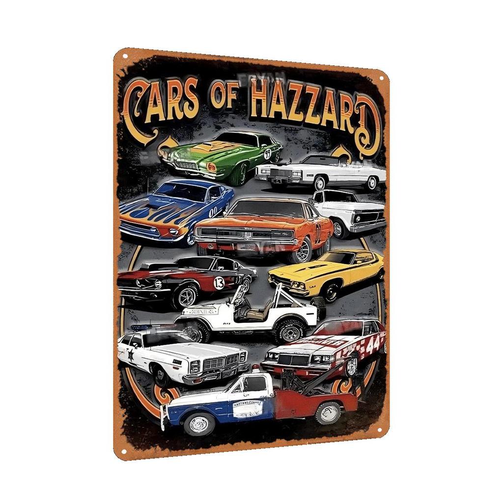 , Vintage "Cars of Hazzard" Metal Tin Sign, (), Rustic Wall Art, Decorative Plaque for Home, Kitchen, Restaurant, Bar, Door, Ga
