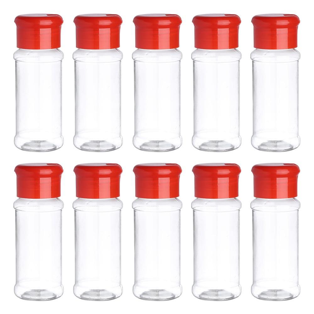 10Pcs Spice Jar Plastic Salt Pepper Seasoning Jar Kitchen Storing Container Barbecue Condiment Bottles Cruet with Sifter Lid