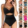 Womens Solid Cutout Swimsuit Cross Back Bathing Suit