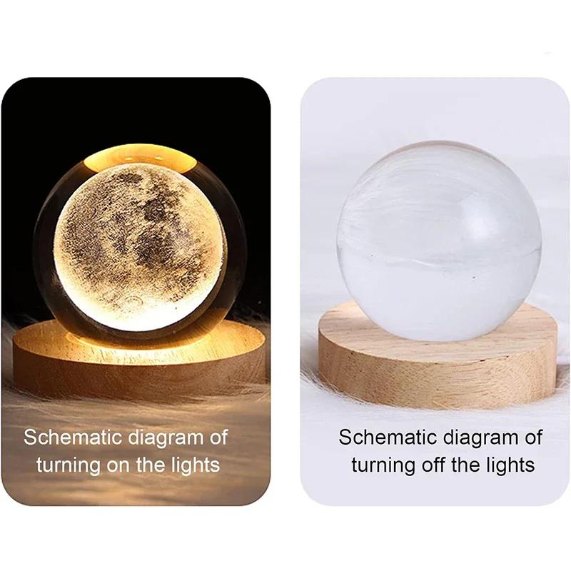 3D Moon Crystal Ball Night Light - LED Lights Hologram Glass Lamp, USB Powered Crystal Lamps with Adjustable Brightness