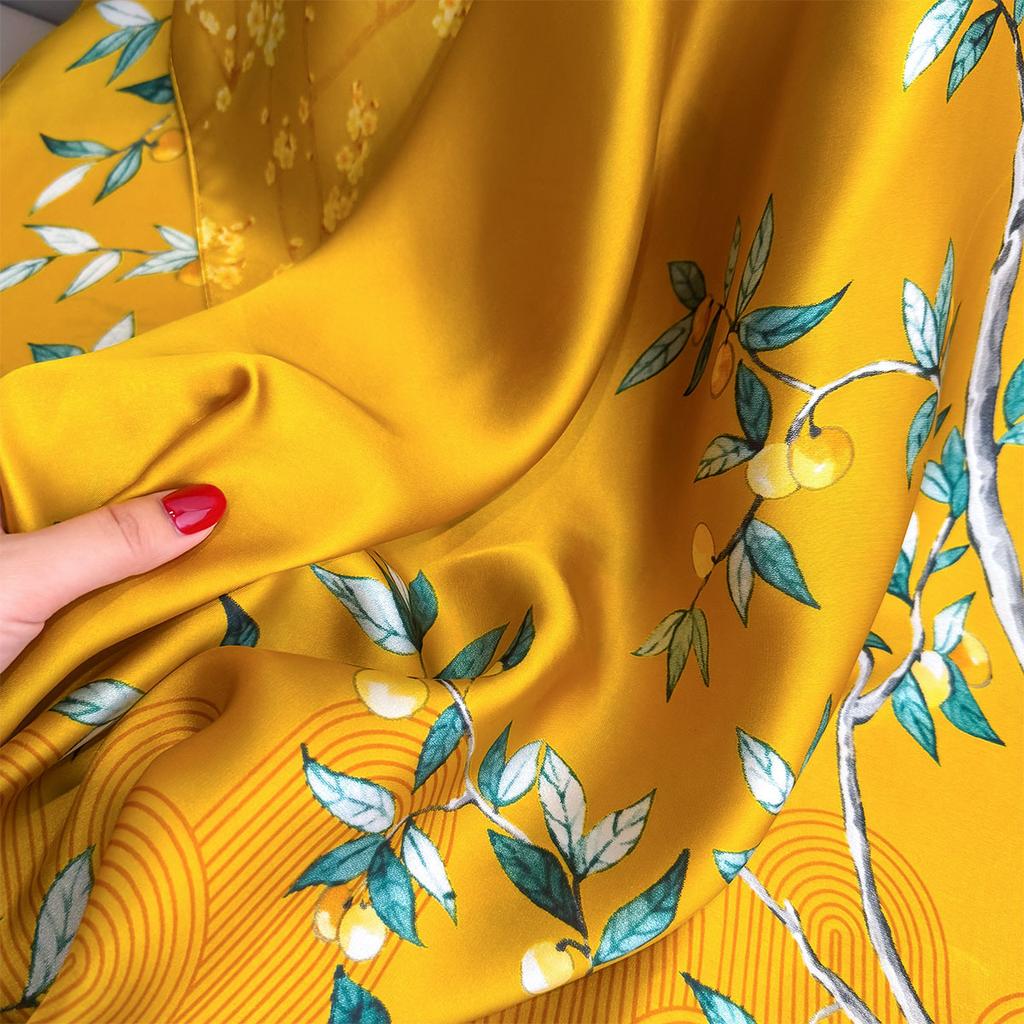 Luxury Brand Women Summer Silk Scarves Shawls Lady Wraps Soft Female Beach Yellow Stole Bandanna Foulard Muffler Scarf