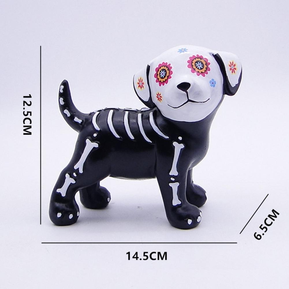 Skull Statue Cute Halloween Decor Halloween Day of Dead Dog Cat Figurine Resin Skeleton Sculpture for Home Desk Halloween