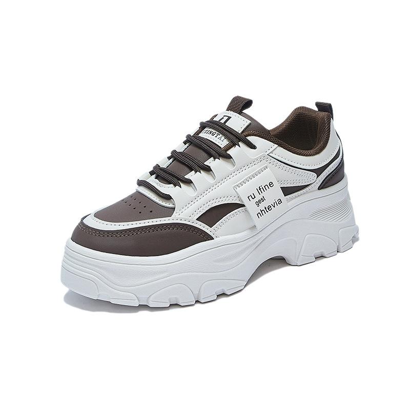 Женские кроссовки на толстой платформе, повседневные нескользящие кроссовки из искусственной кожи для ходьбы, удобные кроссовки для бега для женщин, легкие теннисные туфли на шнуровке