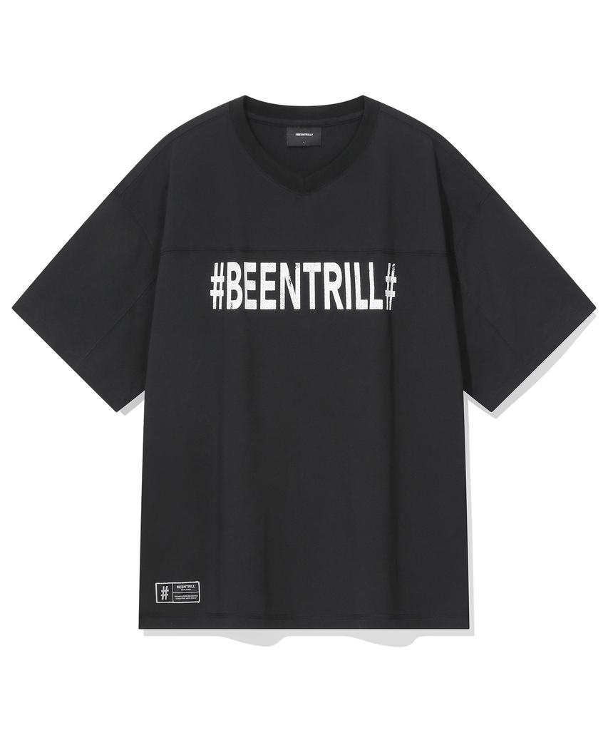 BEENTRILL Винтажная сетчатая футболка с коротким рукавом, оверсайз, с хэштегом (черный)