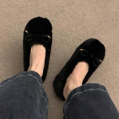 Мех Женские Хлопковые Туфли Бант Теплые Балетки Уютная Обувь Зимние Неглубокие Снежные Ботинки 2025 Новые Короткий Плюш Платье Ботас Де Мухер