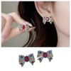 Циркон Серьги-пусеты в корейском стиле Синие Розовые Серьги-пусеты с бантиками Хрустальные серьги-бантики Женские