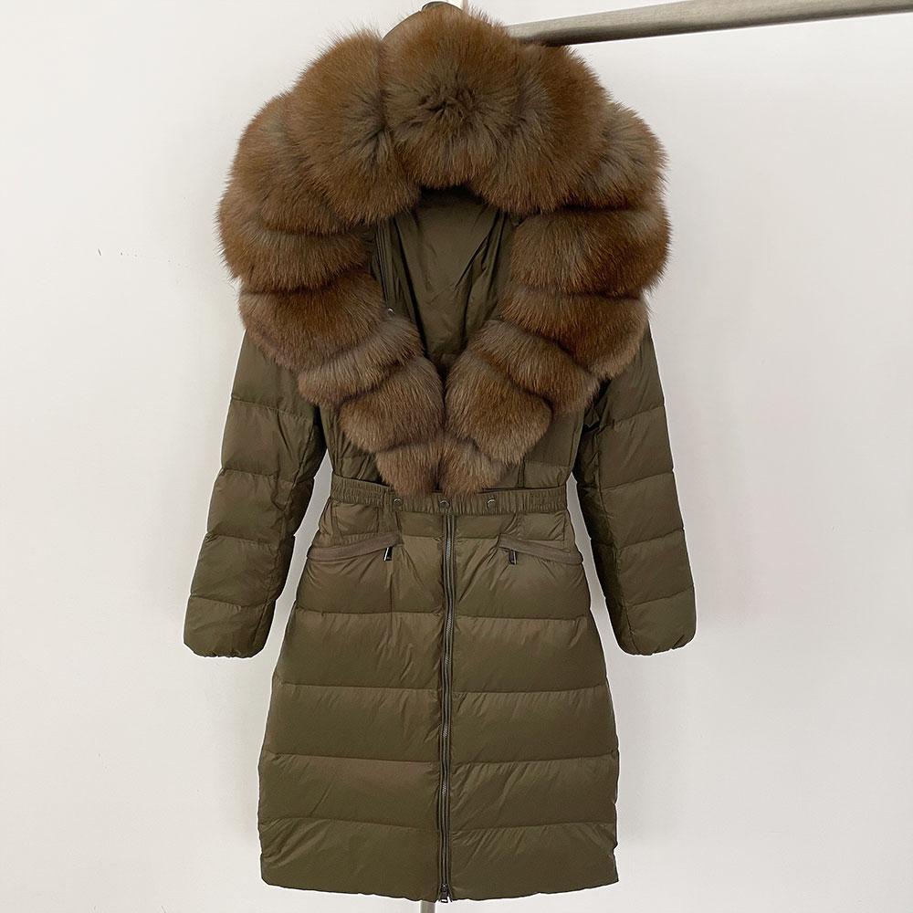 OFTBUY Зимняя утепленная женская длинная пуховая куртка со съемным воротником из натурального меха лисы, 90% белого утиного пуха, повседневная куртка