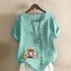 Women's Fashion Owl Reading Prined Short Sleeve T-shirt Loose Cotton Shirt Casual Loose Summer Blouse Tops Plus Size