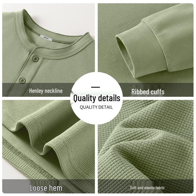 MINISO Waffle Knit Henley Long Sleeve Casual T-Shirt
