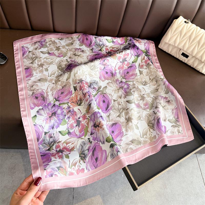 Korean literary and artistic simulation silk printing silk scarf square scarf high-end shawl sunscreen neck professional scarf headscarf scarf