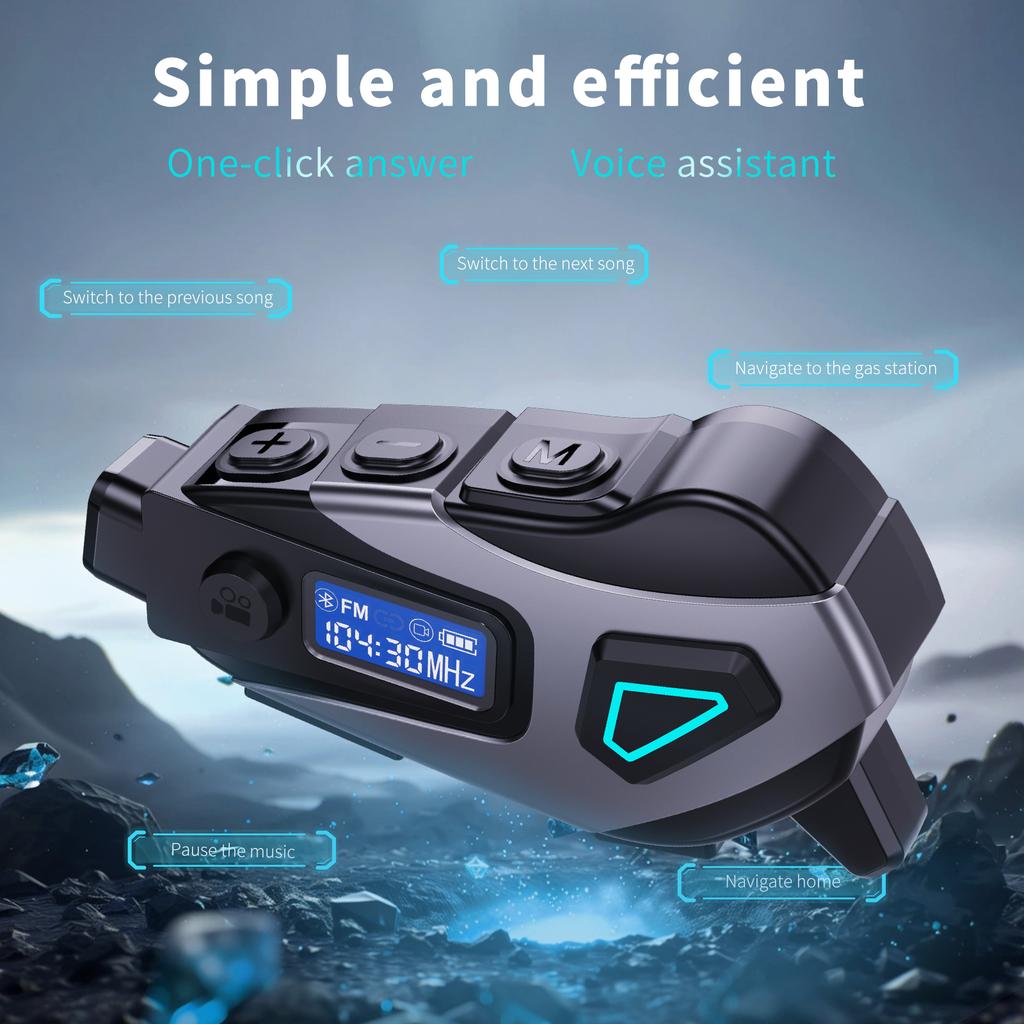 K10 Bluetooth 5.4 Гарнитура для мотоциклетного шлема, аккумулятор 1200 мАч, ЖК-дисплей, видеорегистратор, FM-радио, водонепроницаемый наушник