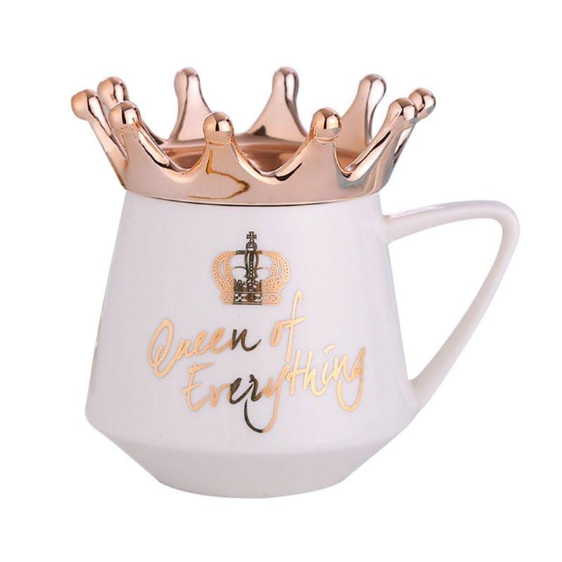 Creative Crown Ceramic Mug Cute Coffee Mug Milk Cup with Spoon Lids Coffee Tea Cup 300ml Capacity Water Mugs X-Mas Gift