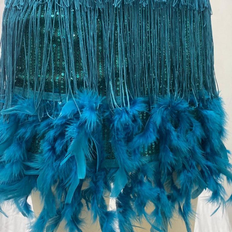Модное сексуальное платье с пайетками и кисточками на день рождения для женщин без рукавов с V-образным вырезом, элегантное платье в стиле пэчворк с перьями и высокой талией, повседневные платья с открытой спиной 25029