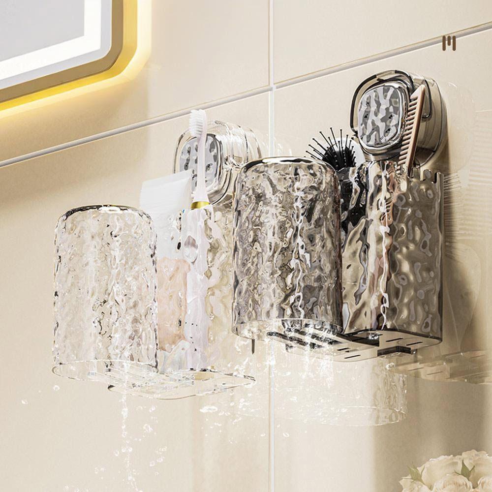 Wall Mounted Cup Storage Rack Suction Cup Install Toothpaste Shelf Rinsing Cup Holder  Bathroom