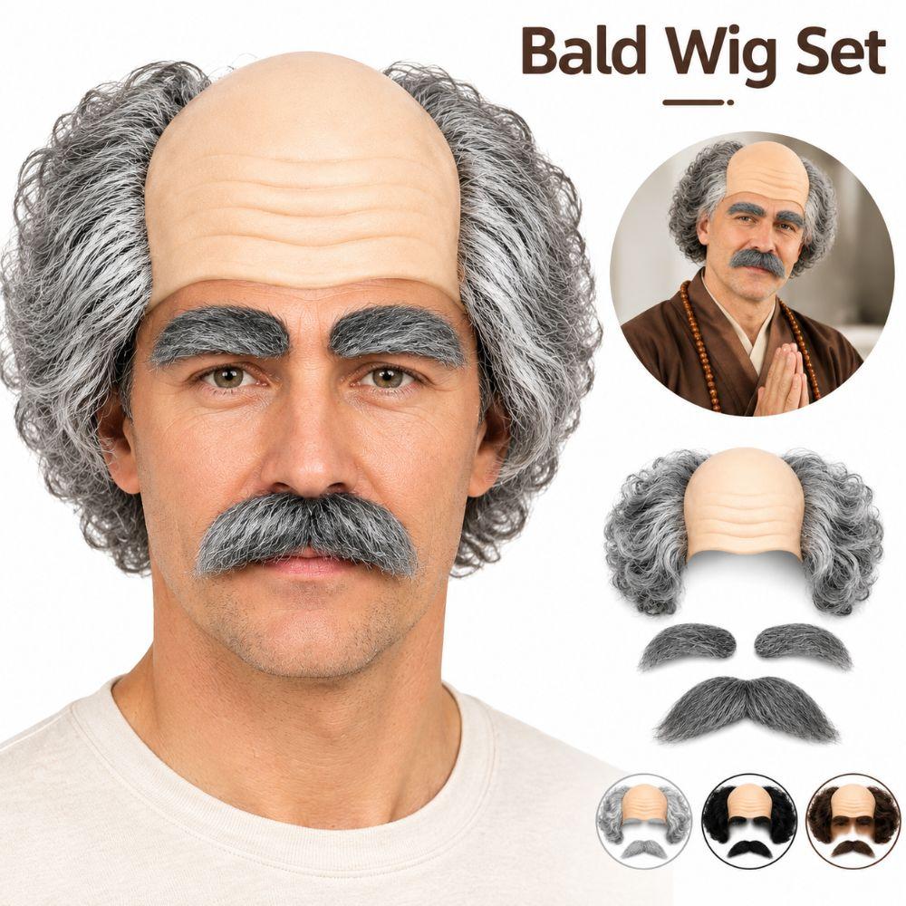 With Hair On Sides Bald Wig Bald Head Bald Cap Old Old Man Wig Role Play