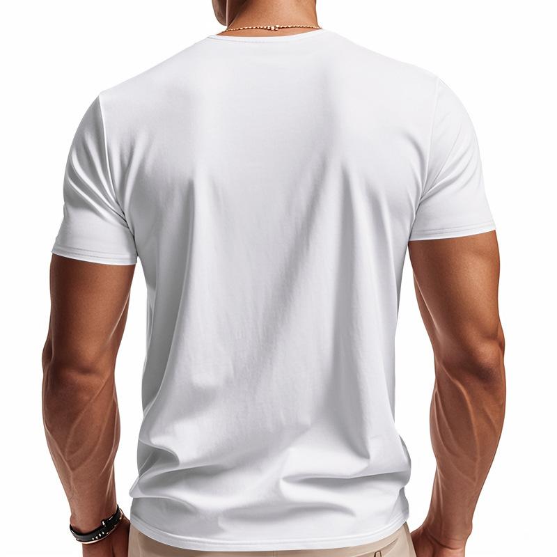 Men's Summer British Style V-Neck Jersey T-Shirt, Quick Dry Loose Solid Color Short Sleeve Tee for Men