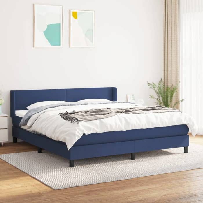 Lit avec matelas - Maison Exclusive - 160x200 cm - Tête de lit réglable - Tissu bleu - 2 places
