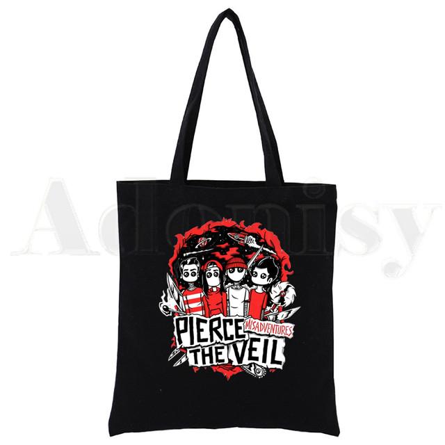 Pierce The Veil Post-hardcore Band для любителей музыки, черные сумки для покупок с принтом на холсте, модная повседневная сумка для девочек, повседневная сумка