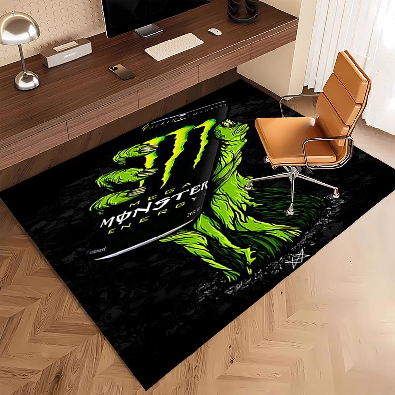 1 шт. Коврик с принтом логотипа Monster Energy - Мягкий, Моющийся, Нескользящий, для помещений, Гостиной, Домашнего офиса, Декоративный коврик, Декоративный для офиса