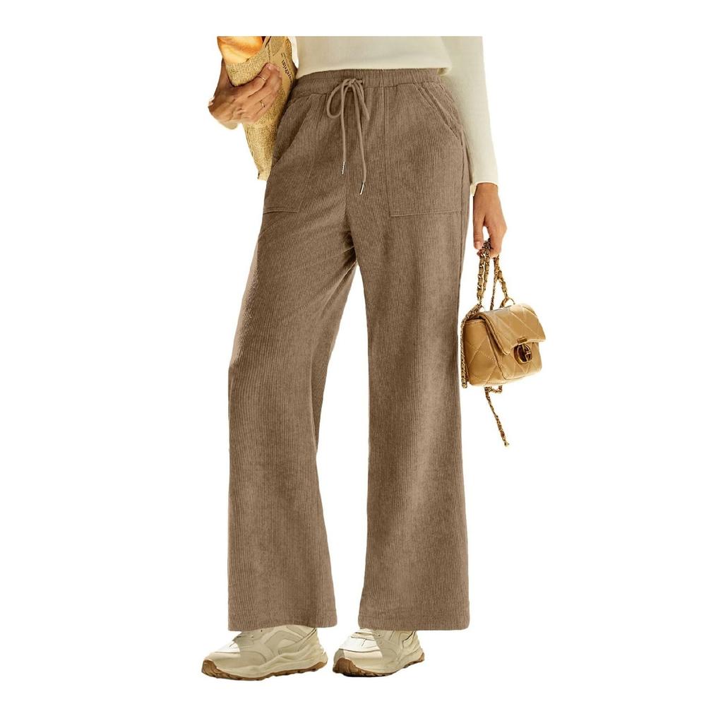 Модные женские вельветовые брюки прямого кроя с высокой талией и завязками, с карманами и широкими штанинами, повседневные брюки для женщин