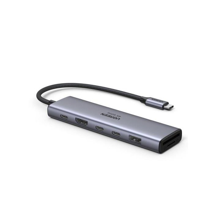 Хаб USB-C Ugreen Revodok 7-в-1 HDMI 4K60Гц 2xUSB-C3.2 USB-A3.2 SD/TF PD100W Серый
