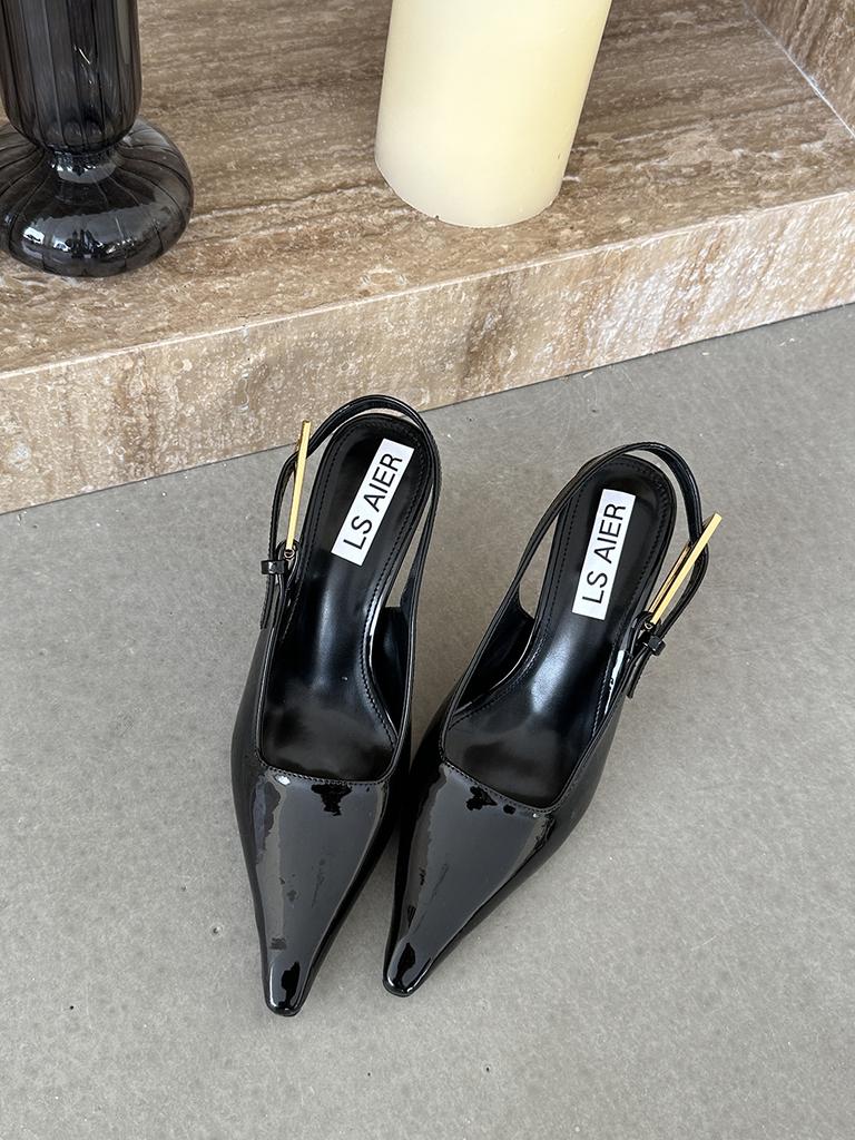 Мода Модные женские босоножки с острым носком Летние туфли Женские тонкие высокие каблуки Ремень с пряжкой на шпильке Сексуальные офисные туфли-лодочки 39