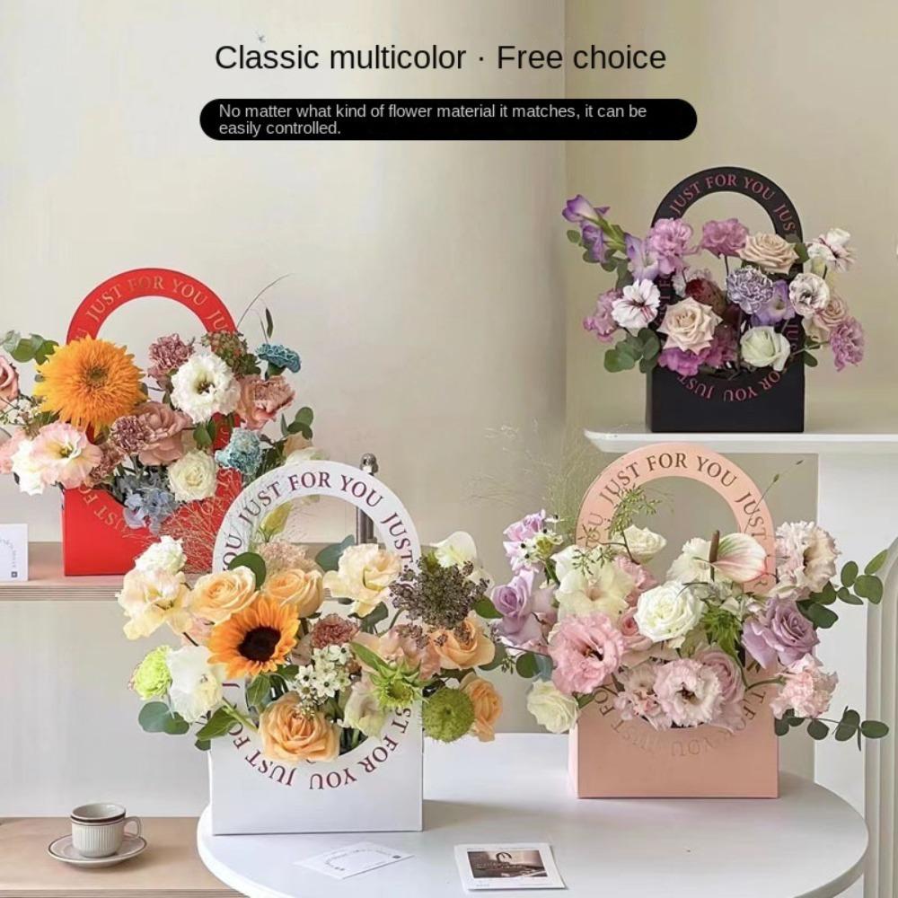 Valentine Day Flowers Packing Box with Handle Handheld Flower Basket Practical Flower Basket