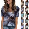 Women's V Neck T Shirts Short Sleeve Tops Fashion Casual Printed Tees
