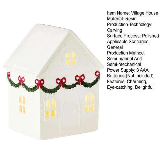 Yousheng Christmas Mini Village House Figurine LED Lighted Winter Resin Town Cottage Tiny Desktop White House Ornament for Home Shelf Cabinet Table