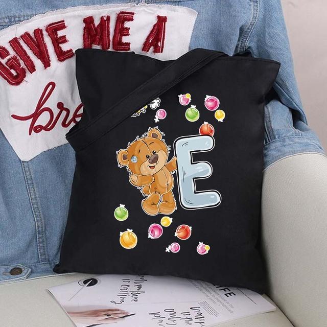 Женская парусиновая сумка-шоппер Harajuku, женская сумка большой вместимости, классическая винтажная сумка на плечо, милая сумка с узором медведя, большая сумка