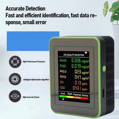 Детектор качества воздуха CO2 TVOC HCHO PM2.5 PM10 Портативный тестер воздуха Цветной ЖК-дисплей Цифровой дисплей Детектор качества воздуха