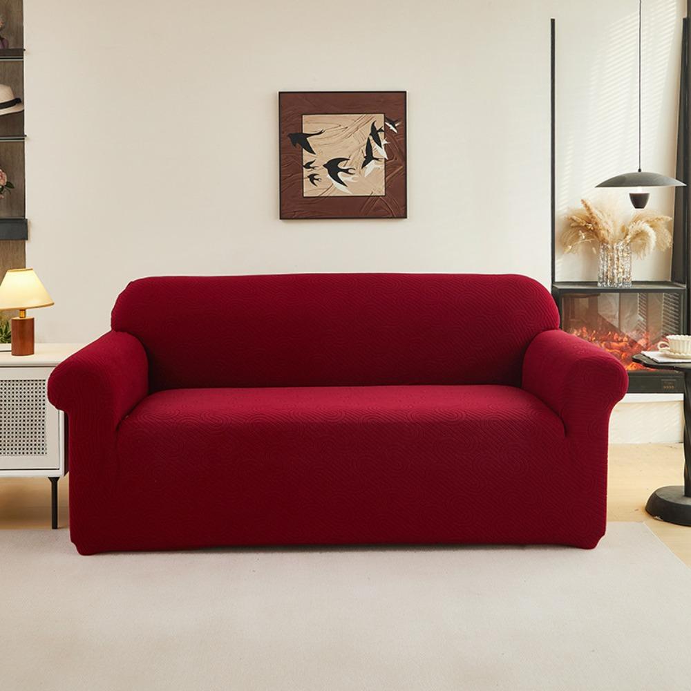 Чехол на диван стрейч жаккардовый с полным покрытием, волнистый дизайн, универсальный однотонный протектор для дивана