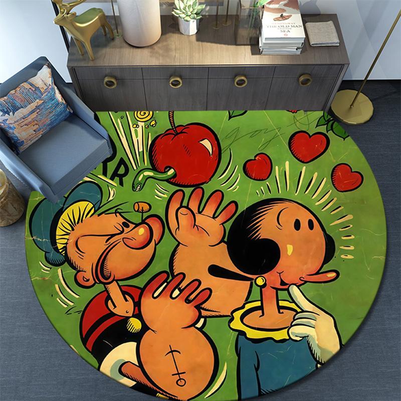 Popeye the Sailor3 Round Area Rug,Carpet Rug for Living Room Bedroom Sofa Playroom Decor,Non-slip Floor Mat